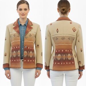 VTG Falcone Wooded River Western 3 Button Jacket Blazer with Pockets S